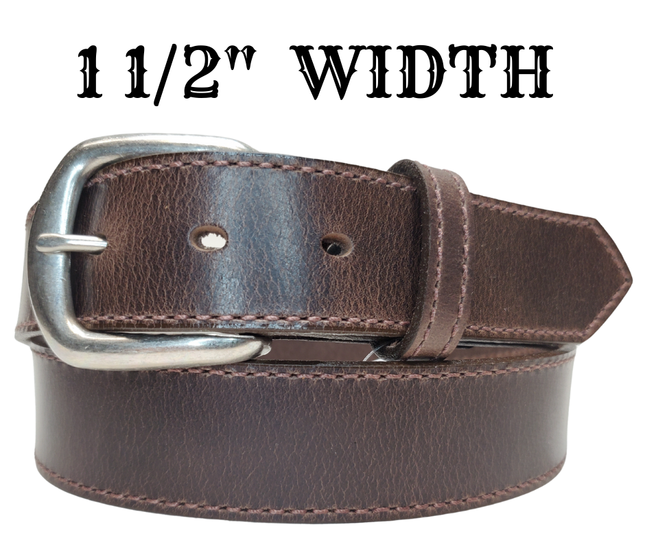 We get all types of people in our shop and we like to offer a variety of Classic Styled Leather belts. This Casual Dress Belt features Edge stitching making it perfect for jeans or casual office look. One layer of semi soft leather and Proudly made in the USA with in a versatile 1 1/2" width. Available at our Smyrna, TN shop just outside Nashville.