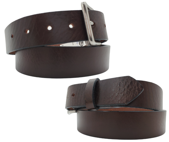 &nbsp;If you prefer a soft already broken in feel this is the perfect belt. Lightly Pebbled top grain cowhide leather will not tear nor peel apart. Available in BLACK or CHOCOLATE Brown , pick one or the COMBO. It has a classic satin finish, smooth pebble texture, with beveled painted edges. The strap is 1 1/2" wide and has a antique silver colored buckle held by 2 snaps for easy buckle change. Comfortable from the start, belt is handmade in our Smyrna, TN shop, just outside Nashville.