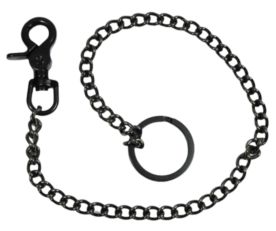 You like Black Jeans and T-shirts now your Wallet Chain can blend right in. This Gun Metal Steel Chain is Simple but Sturdy and will keep your wallet where it needs to be. The sturdy scissor clip attaches to your jeans and the split ring attaches to your wallet.&nbsp; Ride down and get yours in our shop just outside Nashville in Smyrna, TN.  Choose 18" or 24" Length