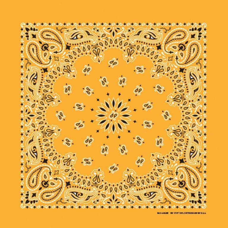 We stock traditional 100% Cotton for a soft and comfortable feel. Made in the USA and approx. 22" x 22", they feature a trademark Paisley design. Bandanas have been around for over 75 years and are still a staple in culture whether it's a farmer, MC, or a Rock star.