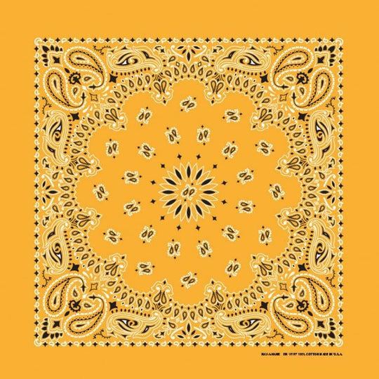 We stock traditional 100% Cotton for a soft and comfortable feel. Made in the USA and approx. 22" x 22", they feature a trademark Paisley design. Bandanas have been around for over 75 years and are still a staple in culture whether it's a farmer, MC, or a Rock star.