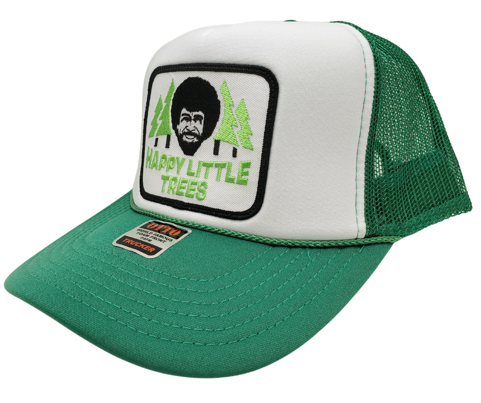 Bob was passionate about sharing his love for painting with the world and in 1982 along with his partners he launched the Joy of Painting on public television. To promote the television show and reach a greater audience Bob toured America teaching others to paint. Get in a "Happy" mood with our Green and White Vintage Foam Trucker style mesh cap, inspired by the iconic TV show. Get yours today at our Smyrna, TN store or online. Shop now at our Smyrna, TN store or online.