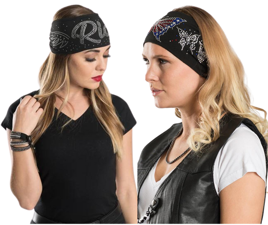 EZ Super Bling Head Bandz are the perfect fashion Hair accessory to complement any outfit, while also keeping your hair in place on a windy day or during motorcycle rides. Made with & high-tech spandex material, they can fit any size head. These are are Blinged MORE than our typical EZ bandz. Visit our Smyrna TN shop, conveniently located near downtown Nashville.