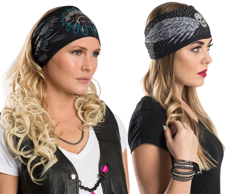 EZ Super Bling Head Bandz are the perfect fashion Hair accessory to complement any outfit, while also keeping your hair in place on a windy day or during motorcycle rides. Made with & high-tech spandex material, they can fit any size head. These are are Blinged MORE than our typical EZ bandz. Visit our Smyrna TN shop, conveniently located near downtown Nashville.