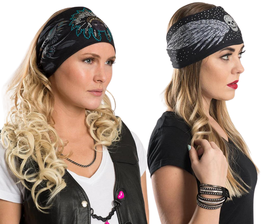 EZ Super Bling Head Bandz are the perfect fashion Hair accessory to complement any outfit, while also keeping your hair in place on a windy day or during motorcycle rides. Made with & high-tech spandex material, they can fit any size head. These are are Blinged MORE than our typical EZ bandz. Visit our Smyrna TN shop, conveniently located near downtown Nashville.