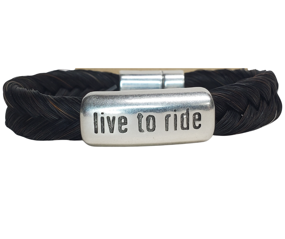 What's your ride like? Each bracelet comes with a durable magnetic clasp. It's best to wear it snug, but you can even get it wet. Just remember to take it off before swimming or showering. Find it at our shop in Smyrna, TN, just a short drive away on I-24. Each piece is crafted in Montana using horsehair mainly sourced from Argentina, Mongolia, and Canada.