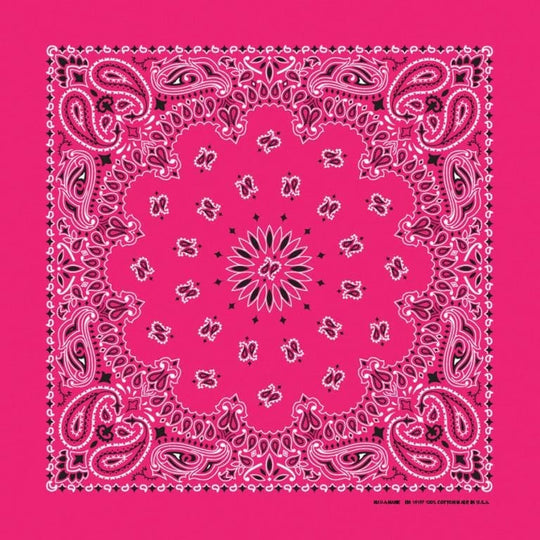 We stock traditional 100% Cotton for a soft and comfortable feel. Made in the USA and approx. 22" x 22", they feature a trademark Paisley design. Bandanas have been around for over 75 years and are still a staple in culture whether it's a farmer, MC, or a Rock star.