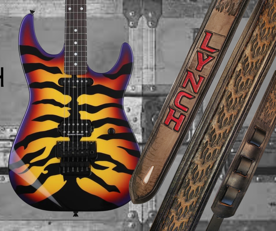 Mr. Lynch is a Icon in shredding guitar world. Lighting fast riffs and licks is why we chose Fire for this strap. The main strap is made from a single strip of Veg tan leather with beveled and painted edges with a embossed Fire pattern.  Choose a 2" or 2 1/2" wide strap with a classic adjustment style. Made just outside Nashville in Smyrna, TN.