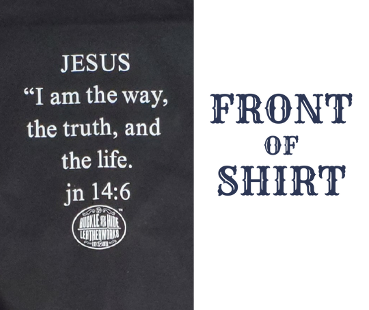 <span>As you wear this shirt, let it speak on your behalf or spark conversations about your faith in Jesus, our Lord and Savior. It features the well known verse from The Gospel of John 14:6 and reminds us of the saving power of his Grace, Death, and R</span><span>esurrection. This shirt is available both online and in our retail store in Smyrna, TN, just a short distance from Nashville.</span>