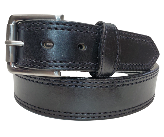 One of our Heavier belts in our shop. The Antique Silver roller style buckle that dresses up or down whatever your style. This Belt Leather is one thick strap with NO fillers and Proudly handcrafted in the USA in a versatile 1 1/2" width. Available at our Smyrna, TN shop just outside Nashville.