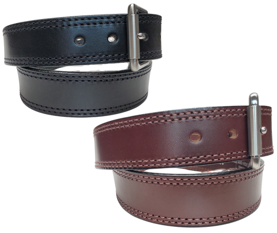 One of our Heavier belts in our shop. The Antique Silver roller style buckle that dresses up or down whatever your style. This Belt Leather is one thick strap with NO fillers and Proudly handcrafted in the USA in a versatile 1 1/2" width. Available at our Smyrna, TN shop just outside Nashville.