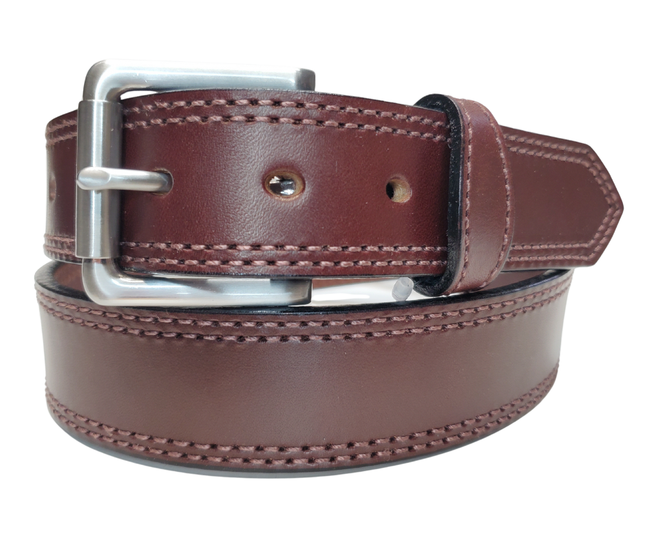 One of our Heavier belts in our shop. The Antique Silver roller style buckle that dresses up or down whatever your style. This Belt Leather is one thick strap with NO fillers and Proudly handcrafted in the USA in a versatile 1 1/2" width. Available at our Smyrna, TN shop just outside Nashville.