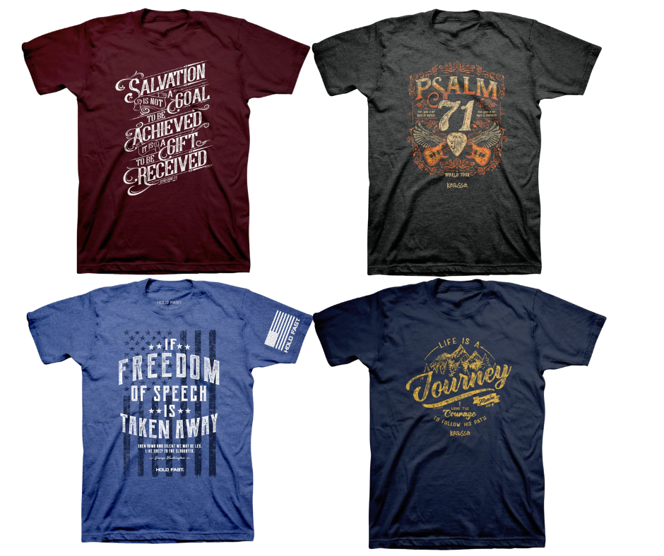 Wear your faith with Christian T-Shirts. Limited sizes remain,&nbsp; Available online and in our retail shop in Smyrna, TN.