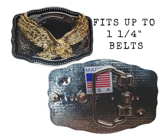 These western buckles are the perfect accessory for kids or adults who wear belts up to 1 1/4" wide. Adorned with a classic western scroll and featuring a gold motif set against a chrome background. Plus, they're compact at just 2 1/2" across by 1 3/4" wide! Shop online or visit our store in Smyrna, TN, near Nashville, to get yours.