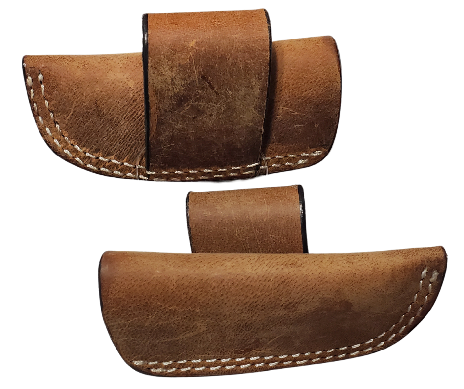 A simple Horizontal Belt attached Pocket Knife sheath. Made in Distressed leather for many years of use. Fits up to 1 3/4" belts. You can get yours at our local Smyrna, TN shop.

"Sheath" measures approx. 3 1/2" x 1"