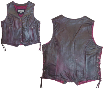 This ladies' vest features a soft purple color, V-neck design, and lace detailing on the sides for a casual and comfortable look. Made from lightweight Lambskin. The 3 panel pack and snap front closure add to the practicality of this vest. Not to mention, the V-notch on the lower back ensures a perfect fit. Visit our leather shop in Smyrna, TN, near Nashville, and choose from sizes small to 5x.