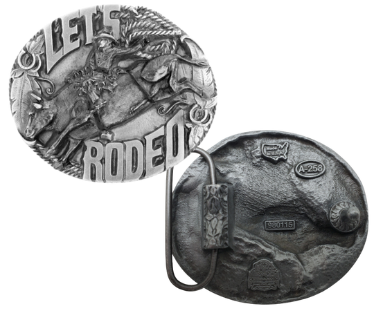 The Rodeo is a Western Culture staple. Bull riding, Calf Roping, Barrel Racing is among the favorite events. Crafted from top-quality pewter, it is specifically made to fit 1 1/2" belts and measures 2 1/2" tall x 3" across.&nbsp; Find it at our shop in Smyrna, TN, just a short drive from Nashville.