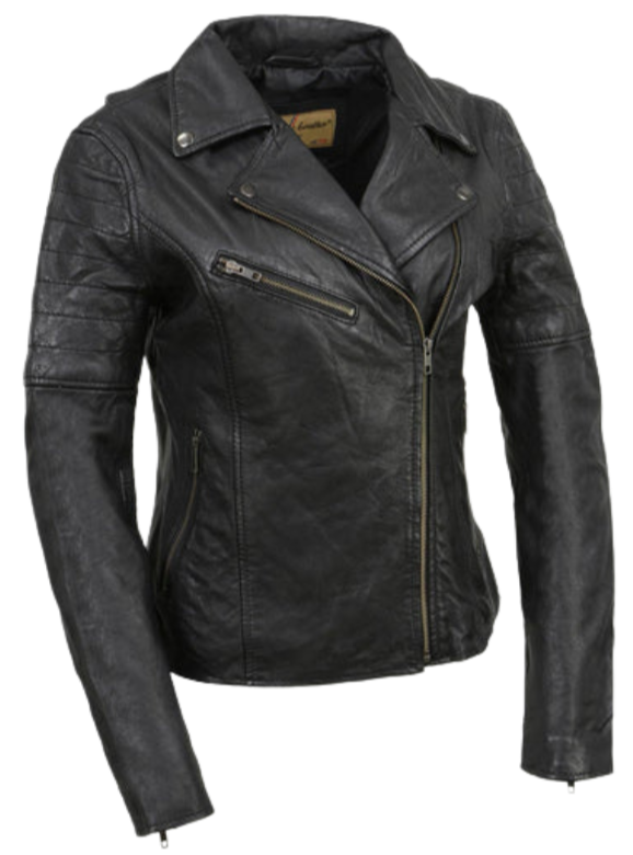 This classic jacket puts a fashionable spin on the timeless Motorcycle Style, which has been a popular choice for over 100 years. Made with soft shrunken Lamb skin and antique silver hardware, it offers both style and durability. With 3 outside pockets and 2 inside pockets, it's also practical. Find it at our Smyrna, TN store near Nashville.