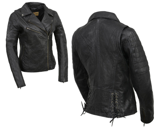 This classic jacket puts a fashionable spin on the timeless Motorcycle Style, which has been a popular choice for over 100 years. Made with soft shrunken Lamb skin and antique silver hardware, it offers both style and durability. With 3 outside pockets and 2 inside pockets, it's also practical. Find it at our Smyrna, TN store near Nashville.