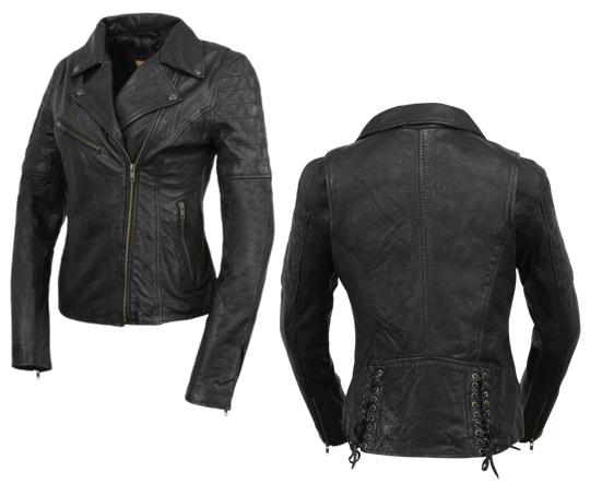 This classic jacket puts a fashionable spin on the timeless Motorcycle Style, which has been a popular choice for over 100 years. Made with soft shrunken Lamb skin and antique silver hardware, it offers both style and durability. With 3 outside pockets and 2 inside pockets, it's also practical. Find it at our Smyrna, TN store near Nashville.