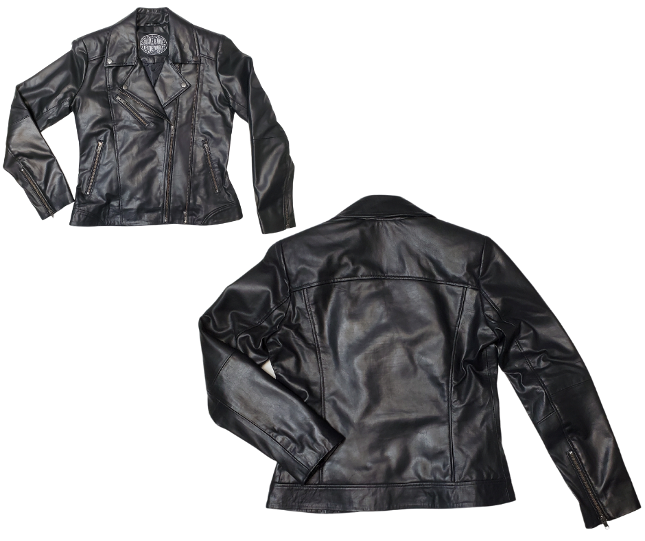 This JETT Black MC Double Zip front Lamb skin jacket is soft and supple a update of a timeless classic. , it features black lining, antique silver hardware, and 3 outside pockets and two inside pockets. You can find it near Nashville, in Smyrna, TN.  Sizes XS-5XL Call for size availability.