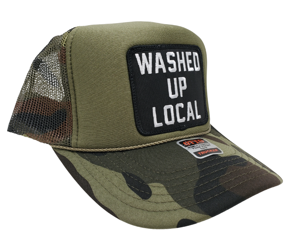 <em>Washed up</em> an be used to indicate someone or something that is out of it's prime or... as Toby said.... "I ain't as good as I once was, but I'm as good once As I ever was. Black and Grey Foam camo trucker cap with a mesh back. Get yours now at our Smyrna, TN store or online! Snap back adjustment.