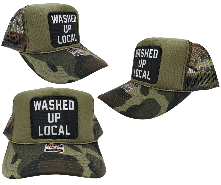 <em>Washed up</em> an be used to indicate someone or something that is out of it's prime or... as Toby said.... "I ain't as good as I once was, but I'm as good once As I ever was. Black and Grey Foam camo trucker cap with a mesh back. Get yours now at our Smyrna, TN store or online! Snap back adjustment.