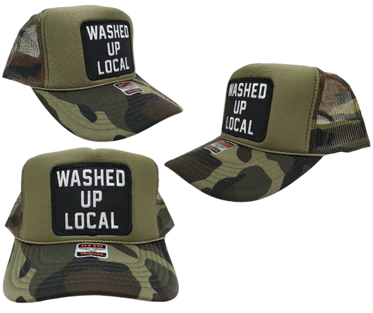 <em>Washed up</em> an be used to indicate someone or something that is out of it's prime or... as Toby said.... "I ain't as good as I once was, but I'm as good once As I ever was. Black and Grey Foam camo trucker cap with a mesh back. Get yours now at our Smyrna, TN store or online! Snap back adjustment.