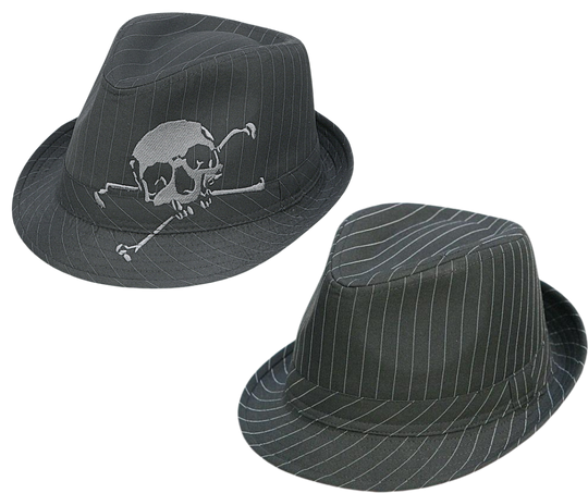 Our Pinstripe Fedora style is a timeless classic that has been popular from the 20's until today. It's loved by everyone, from Gansters to Politicians, and is a must-have accessory. This hat is made with high-quality 100% poly cotton and is available in either a stylish Skull and Crossbones design or classic pinstripes. The 4" crown and 1.5" brim make for a perfect fit, and it's available in sizes S-XL. Come visit us at our retail shop in Smyrna, TN, just outside of Nashville.