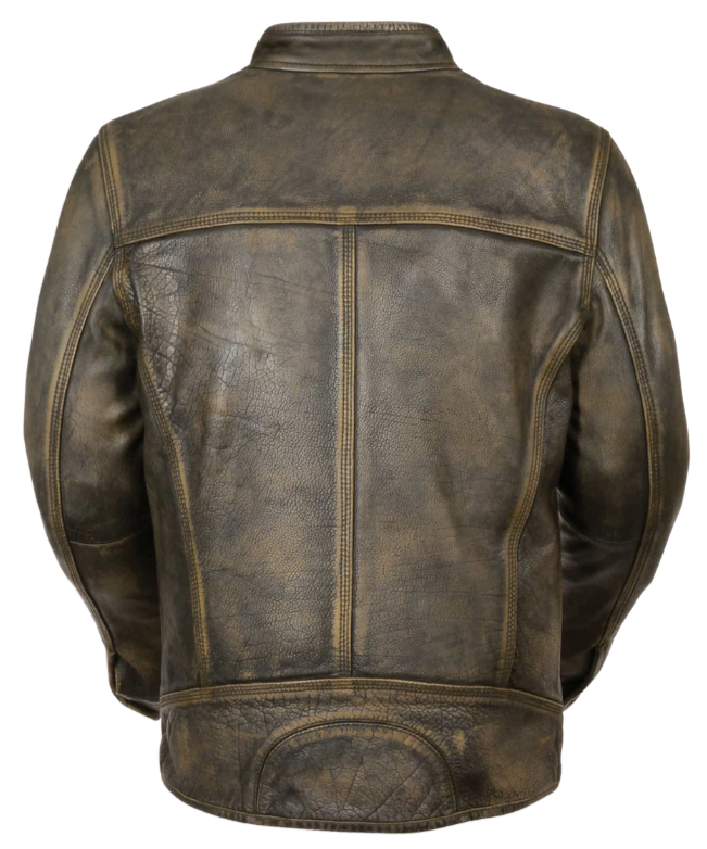 The" Phoenix" is our Classic Brown leather motorcycle jacket has everything you need for riding, including a cool style. Available in sizes small through 5x, it can be purchased at our shop in Smyrna, TN, near Nashville. With multiple zippered pockets and vents, a zip out liner, and a tab collar and zippered front, it also has snaps and zippers at the wrists. Don't forget to check out our matching gloves to complete your look