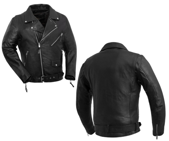 The Fillmore IS the MC style leather Jacket was originally designed in 1928 this Classic jacket never goes out of style. Made Soft but thicker naked cowhide with a zip out liner for warmer riding and multiple pockets for your stuff. Whether you ride a Harley or are in a Ramones tribute band your good to go! A staple jacket in our shop. Available in our Smyrna, TN shop. Stocked 40-60