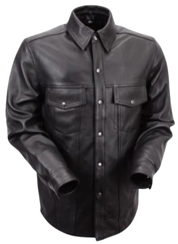 The Milesone Leather Riding shirt will give you that edgy look on your motorcycle or at your favorite burger joint The Milestone gets you there. Naked Goat Skin, Black snaps, 4 outside pockets, 2 inside concealed carry pockets. Snap down collar and Lined. One of our staples at our Smyrna, Tn shop for years now!&nbsp;Sizes S-5XL.