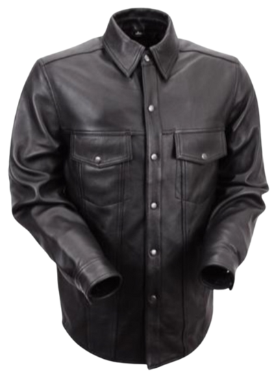The Milesone Leather Riding shirt will give you that edgy look on your motorcycle or at your favorite burger joint The Milestone gets you there. Naked Goat Skin, Black snaps, 4 outside pockets, 2 inside concealed carry pockets. Snap down collar and Lined. One of our staples at our Smyrna, Tn shop for years now!&nbsp;Sizes S-5XL.