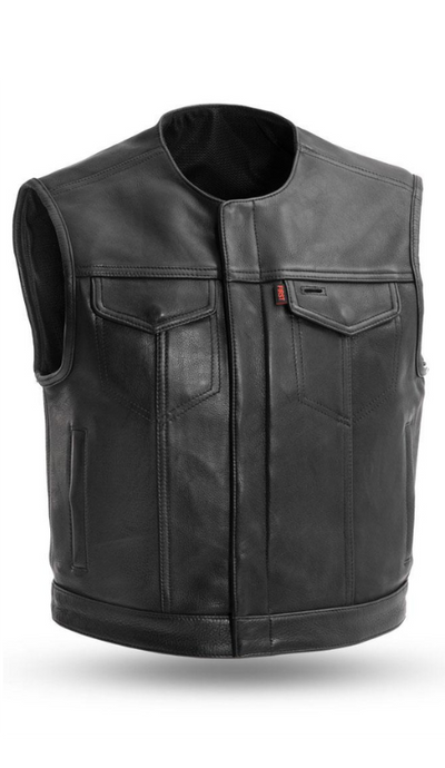 The Lowside is a club-style vest with a shorter and smaller fit. It's designed to prevent bunching up or lifting at the shoulders while riding, as it 3 inches shorter than standard vests. It has a half size smaller fit in the chest than other vests. There are also conceal carry pockets, mesh lining, and a single back panel. With a rolled collar, this vest is for those who prefer a simpler look or like to layer collared or hooded items underneath. Stocked in Smyrna, TN, just a short ride from Nashville.