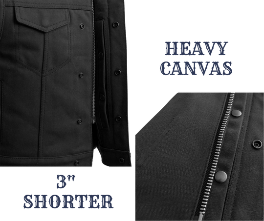 The Lowside Canvas Club Vest by First Mfg is a HEAVY WORK style canvas. For added comfort while riding your motorcycle, this vest runs three inches shorter than the average vest. It also runs a half size smaller for a snugger fit. This versatile piece features concealed carry pockets, a rollup collar, and covered snaps. Unlined for breathability, it's the perfect choice for layering. Stocked in our Smyrna, TN a short ride from Nashville. Available sizes in extra small to 5xl.