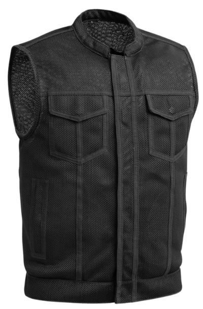 The SharpSHOOTER is our MESH vest in a proper club-style fit. Get that airflow you've always wanted for hot weather. This vest fits like the Leather version just with MESH Airflow! It's got our conceal carry pockets, 2 chest pockets, 2 side pockets. It's mesh lined, so it's great for riders in warmer climates, or layering. Stocked in our Smyrna, TN shop not far from Nashville. by FIRST MAN.