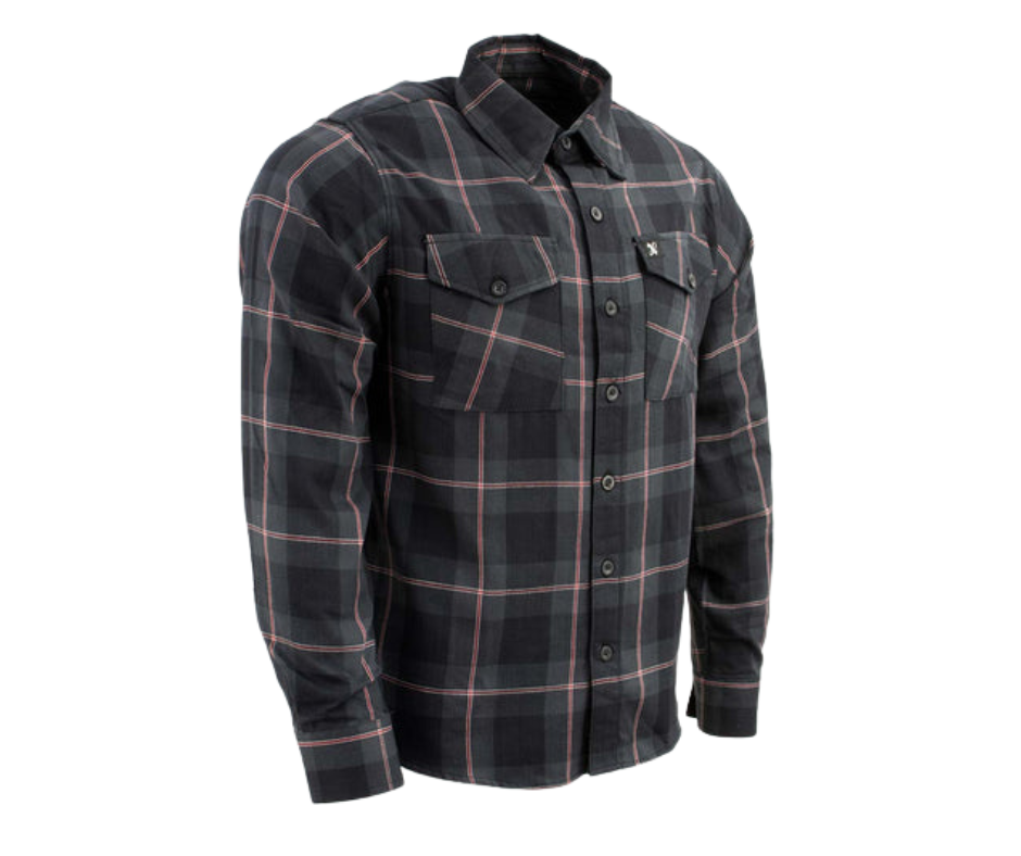 This 100% cotton Black/Gray/Red flannel shirt exudes classic style. It features a button down collar, two front flap pockets, and a vintage plaid pattern. Perfect for hiking, outdoor work, or riding horses or motorcycles. Never going out of style, and always available in our Smyrna, TN shop. Imported.  Details: Button down collars, Snaps, 2 Pockets, Yokes, Flannel Lining, 100% Cotton