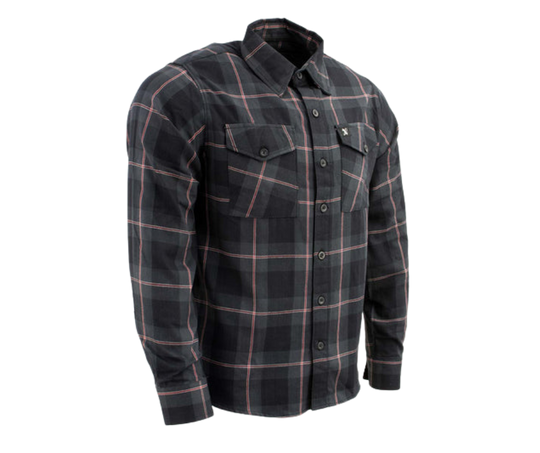 This 100% cotton Black/Gray/Red flannel shirt exudes classic style. It features a button down collar, two front flap pockets, and a vintage plaid pattern. Perfect for hiking, outdoor work, or riding horses or motorcycles. Never going out of style, and always available in our Smyrna, TN shop. Imported.  Details: Button down collars, Snaps, 2 Pockets, Yokes, Flannel Lining, 100% Cotton