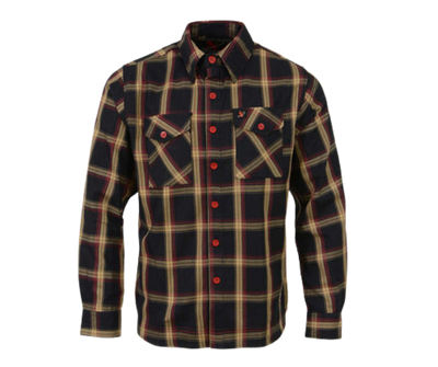 This 100% cotton Red/Yellow/Black flannel Red Button shirt exudes classic style. It features a button down collar, two front flap pockets, and a vintage plaid pattern. Perfect for hiking, outdoor work, or riding horses or motorcycles. Never going out of style, and always available in our Smyrna, TN shop. Imported.  Details: Button down collars, Snaps, 2 Pockets, Yokes, Flannel Lining, 100% Cotton