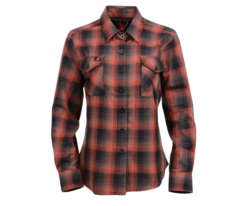 This 100% cotton Black/Rust plaid flannel shirt is classic style. It features a button down collar, two front flap pockets, and a vintage plaid pattern. Perfect for hiking, outdoor work, or riding horses or motorcycles. Never going out of style, and always available in our Smyrna, TN shop. Imported.

Details: Button down collars, Snaps, 2 Pockets, Yokes, Flannel Lining, 100% Cotton