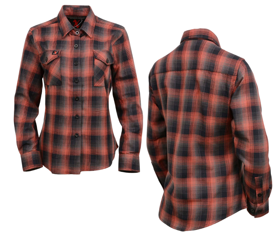 This 100% cotton Black/Rust plaid flannel shirt is classic style. It features a button down collar, two front flap pockets, and a vintage plaid pattern. Perfect for hiking, outdoor work, or riding horses or motorcycles. Never going out of style, and always available in our Smyrna, TN shop. Imported.

Details: Button down collars, Snaps, 2 Pockets, Yokes, Flannel Lining, 100% Cotton