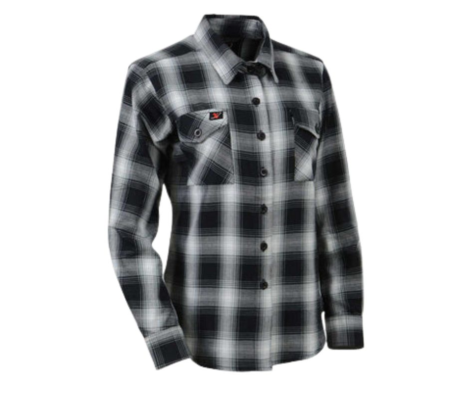 This 100% cotton Black/White plaid flannel shirt is classic style. It features a button down collar, two front flap pockets, and a vintage plaid pattern. Perfect for hiking, outdoor work, or riding horses or motorcycles. Never going out of style, and always available in our Smyrna, TN shop. Imported.

Details: Button down collars, Snaps, 2 Pockets, Yokes, Flannel Lining, 100% Cotton