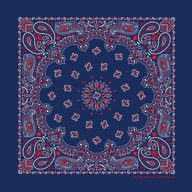 We stock traditional 100% Cotton for a soft and comfortable feel. Made in the USA and approx. 22" x 22", they feature a trademark Paisley design. Bandanas have been around for over 75 years and are still a staple in culture whether it's a farmer, MC, or a Rock star.