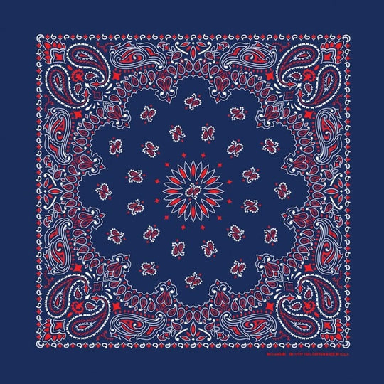 We stock traditional 100% Cotton for a soft and comfortable feel. Made in the USA and approx. 22" x 22", they feature a trademark Paisley design. Bandanas have been around for over 75 years and are still a staple in culture whether it's a farmer, MC, or a Rock star.