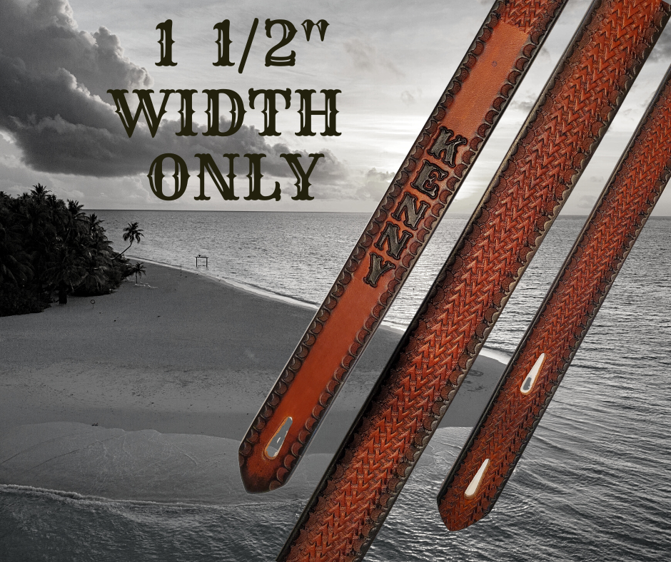 This Guitar Strap is crafted to the same high quality as our Custom belts! It's made of 1/8" thick, vegetable-tanned, drum-dyed cowhide, with beveled and black painted edges, and a unique hand stained finish and a Hand Painted Name. The main strap is one 1 1/2" wide, with a single hole in the front and 3-hole adjustment on the back. We proudly manufacture it in Smyrna, TN - just outside Nashville. 