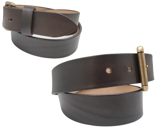 Great for The Office! This real Veg-Tan leather belt starts with a hand dyed 9-10oz (1/8"ish) leather belt strip. Comes with an Antique colored buckle that is snapped in for easy removal. It is handmade in our Smyrna, TN shop, which is located just outside of Nashville.