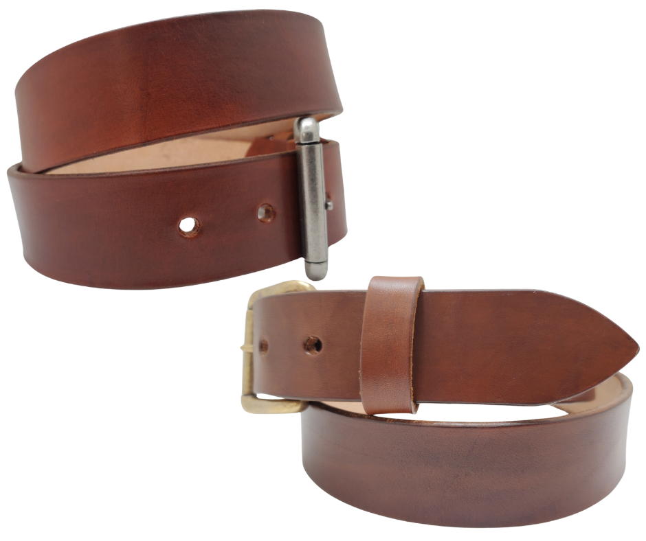 Great for The Office! This real Veg-Tan leather belt starts with a hand dyed 9-10oz (1/8"ish) leather belt strip. Comes with an Antique colored buckle that is snapped in for easy removal. It is handmade in our Smyrna, TN shop, which is located just outside of Nashville.