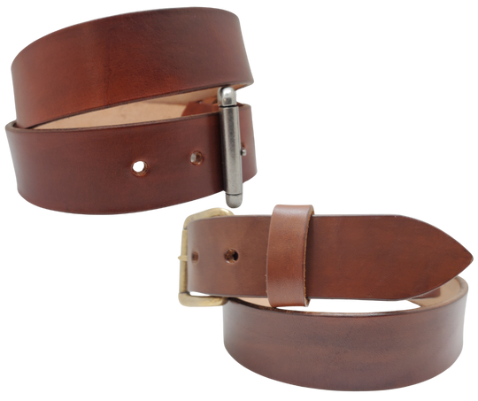 Great for The Office! This real Veg-Tan leather belt starts with a hand dyed 9-10oz (1/8"ish) leather belt strip. Comes with an Antique colored buckle that is snapped in for easy removal. It is handmade in our Smyrna, TN shop, which is located just outside of Nashville.