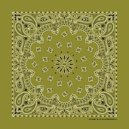 We stock traditional 100% Cotton for a soft and comfortable feel. Made in the USA and approx. 22" x 22", they feature a trademark Paisley design. Bandanas have been around for over 75 years and are still a staple in culture whether it's a farmer, MC, or a Rock star.