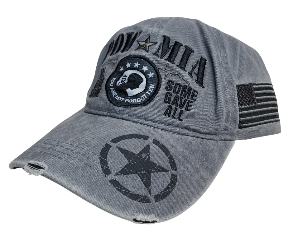 Join a proud legacy of freedom and brave sacrifice and show your support for the U.S. troops with a POW MIA hat, with the iconic American flag and famous slogan, "Some gave all". Make the 20-minute drive from Nashville to our Smyrna,TN shop and pick yours up today! 